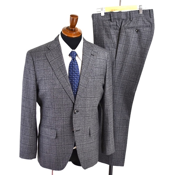 3TJ020】CAFE SOHO 2つボタン シングル スーツ AB4 / M ダークグレー オーバーチェック 袖口4つ釦 ノータック 春秋冬 G182C573-0
