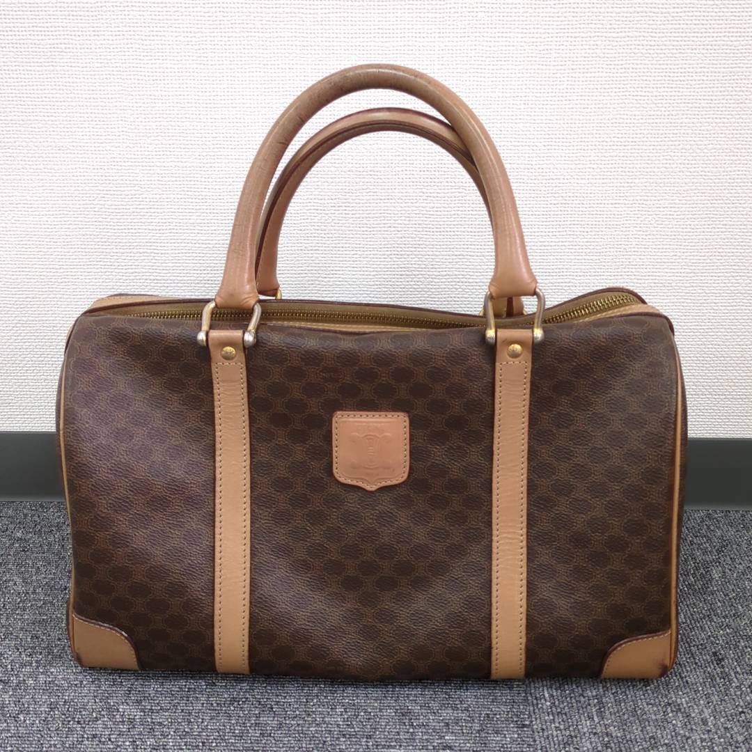 美品 セリーヌ マカダム ハンドバッグ ミニボストンバッグ PVC レザー