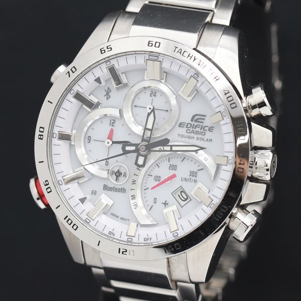 1円 稼働 良品 カシオ エディフィス EQB-501 ソーラー 白文字盤 デイト クロノ メンズ腕時計 KRK 5105100