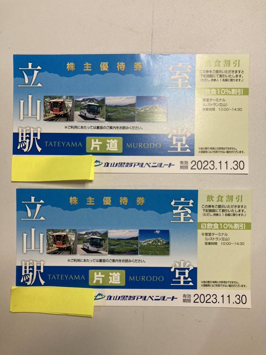 立山黒部アルペンルート 株主優待券 2枚セット 立山-室堂 片道 立山黒部アルペンルート 株主優待券 2枚セット 立山-室堂 片道