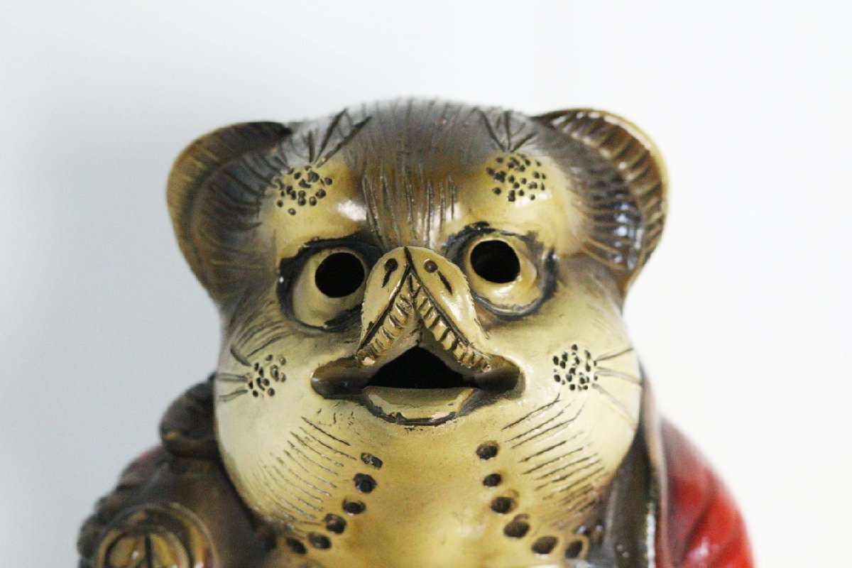 TB526狸の置物2体 錦松焼 在銘 七代錦松 出世狸 高さ大約36cm小26.3cm
