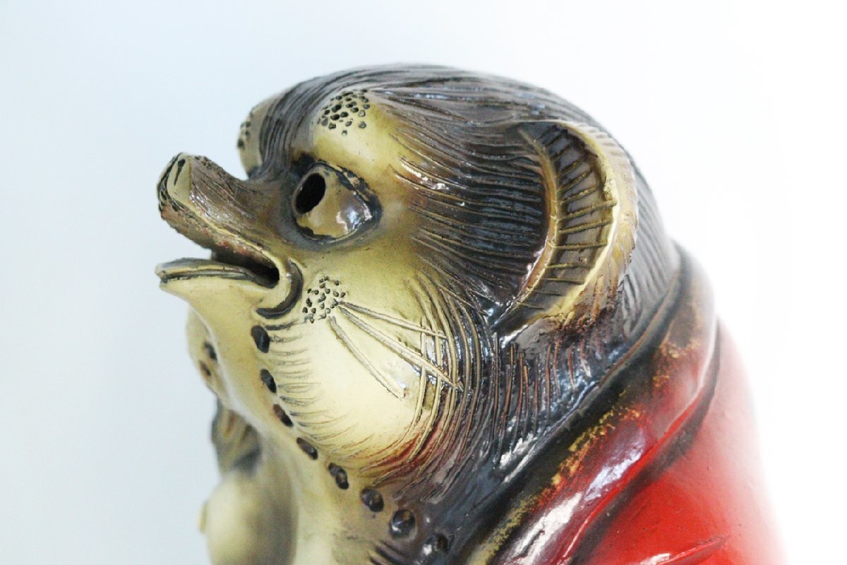 TB526狸の置物2体 錦松焼 在銘 七代錦松 出世狸 高さ大約36cm小26.3cm