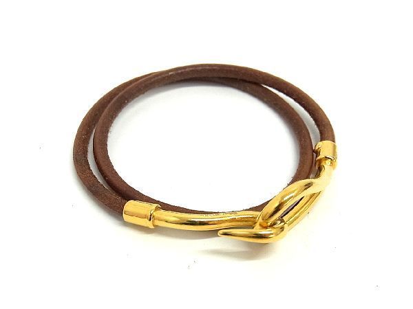 HERMES エルメス ジャンボ チョーカー 2連ブレス レザー ゴールド金具