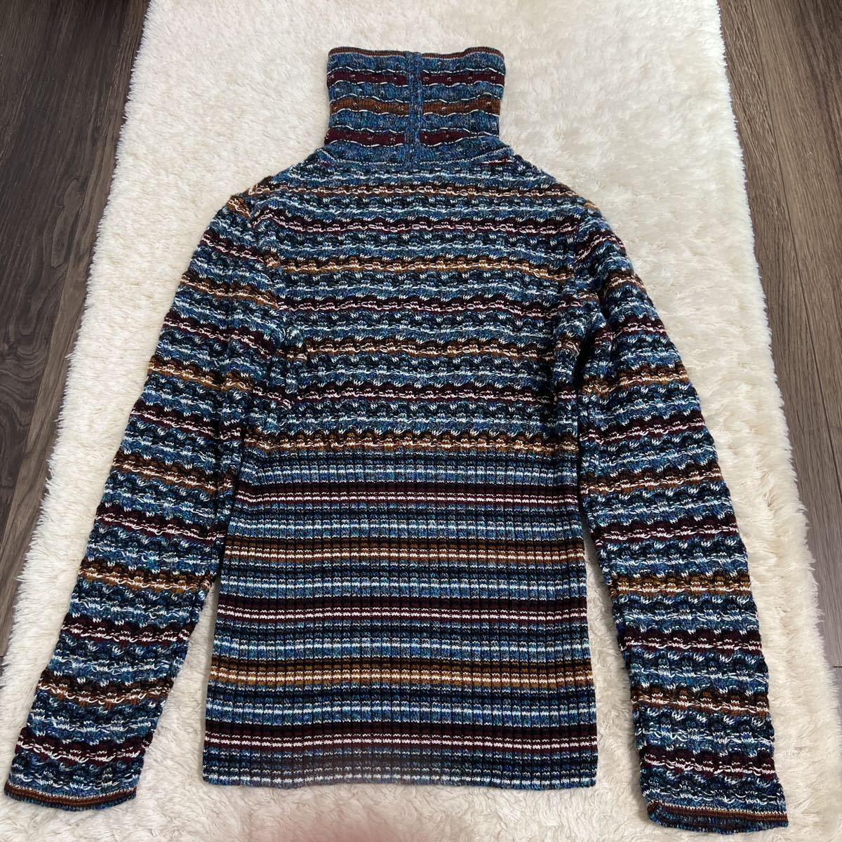新品ミッソーニのマルチカラータートルニット MISSONI ミッソーニ ニットセーター タートルネック マルチカラー 40