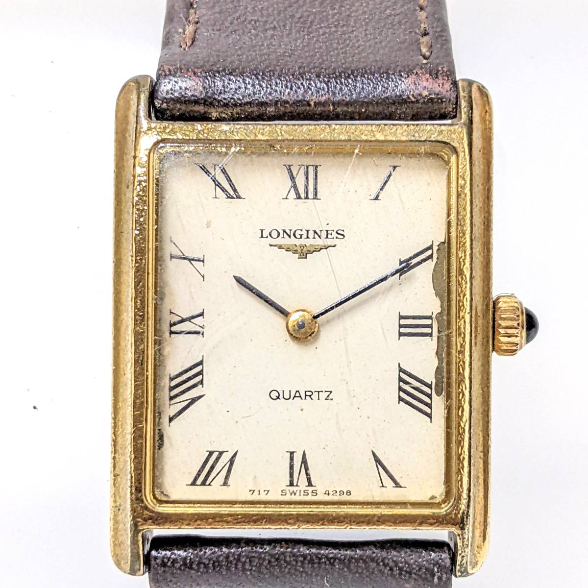 【17076】 LONGINES ロンジン 4298 cal.717 白文字盤 スクエア クオーツ QZ 電池式 2針 SS×革レディース 腕時計 ヴィンテージ 