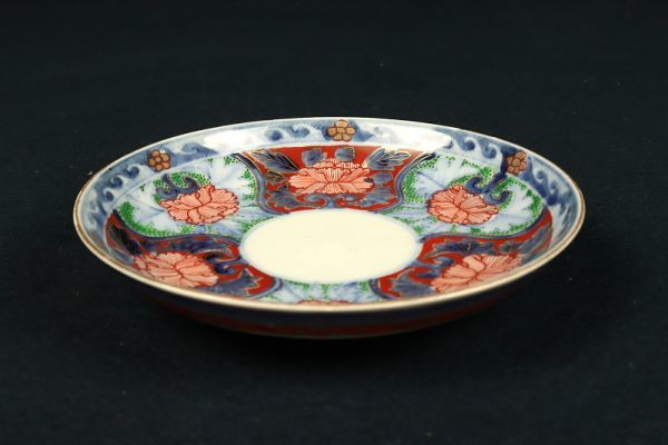 3516□ 伊万里色絵花文皿 5点セット 金彩色絵 染付 陶磁器