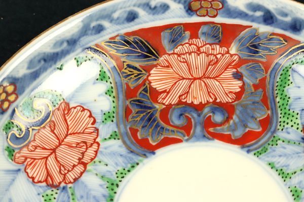 3516□ 伊万里色絵花文皿 5点セット 金彩色絵 染付 陶磁器