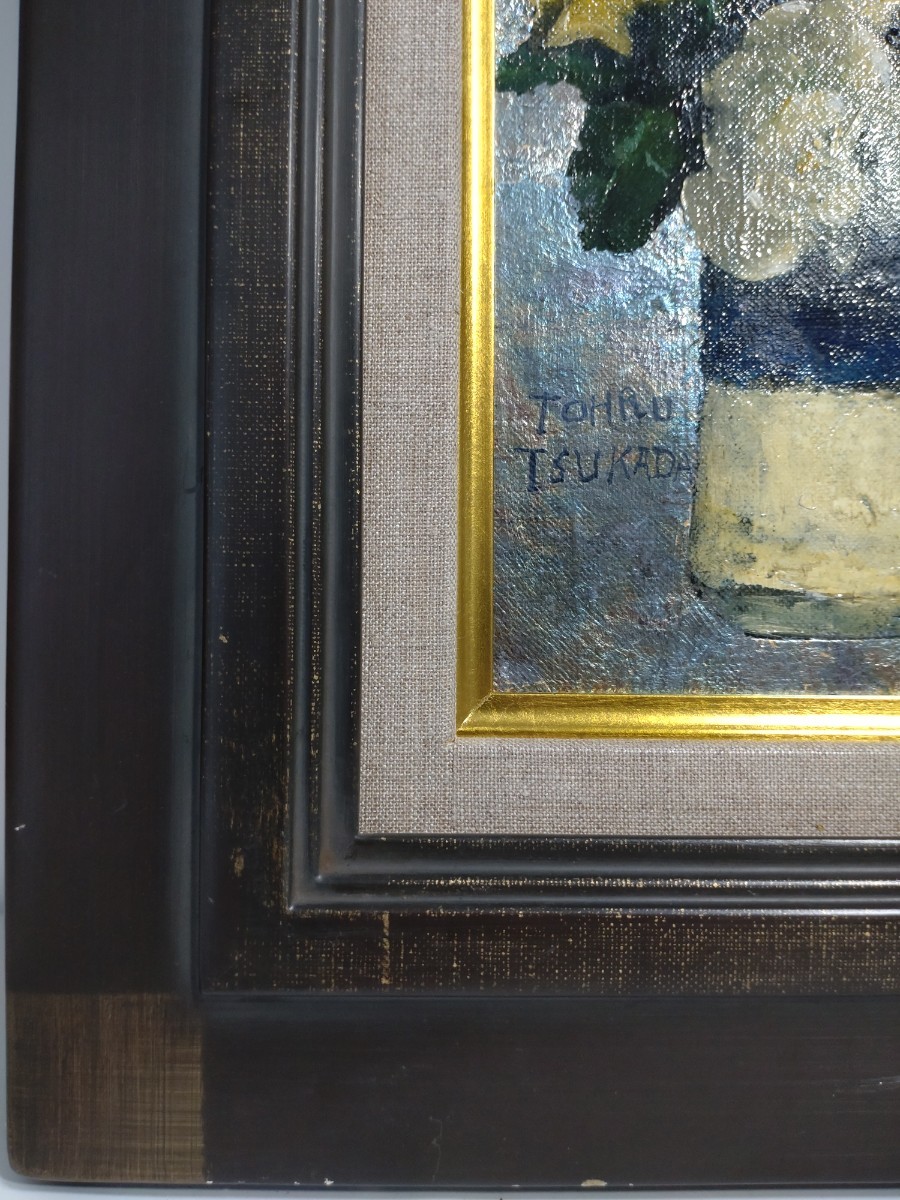 真作 油彩画/薔薇の画家 塚田とほる 1987 ばら 小品 裏書 直筆サイン