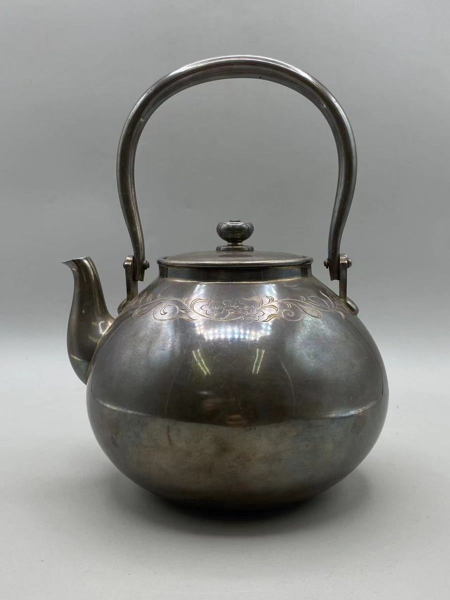 純銀製 唐草紋 湯沸 銀瓶 煎茶道具