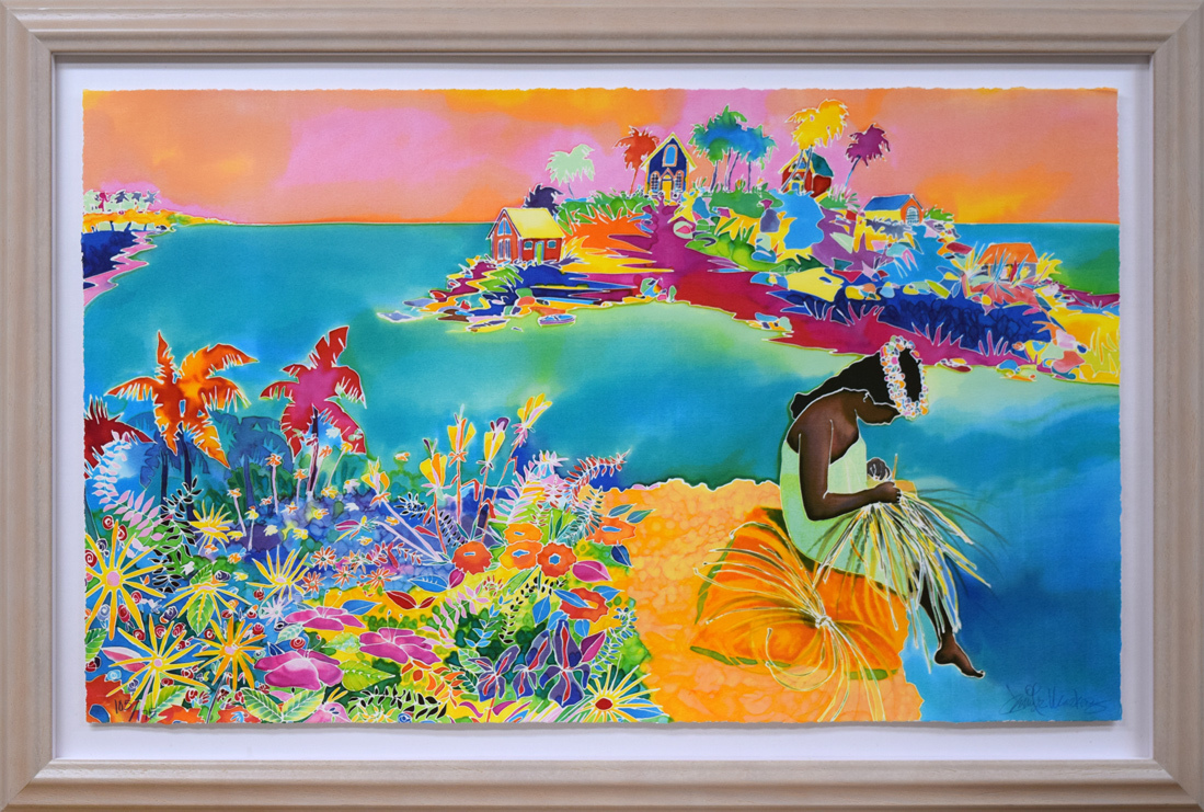 【小竹美術】真作保証■ジェニファー　マークス「マウイの少女」版画・限定品サイン入■作品保証書付■心地よい色彩■大型作品■状態良好