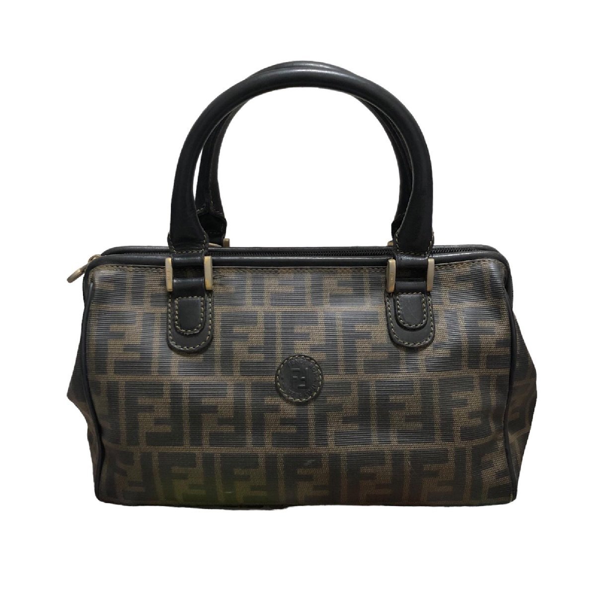 FENDI フェンディ ズッカ柄 ハンドバッグ PVC カーキ系 ヴィンテージ 