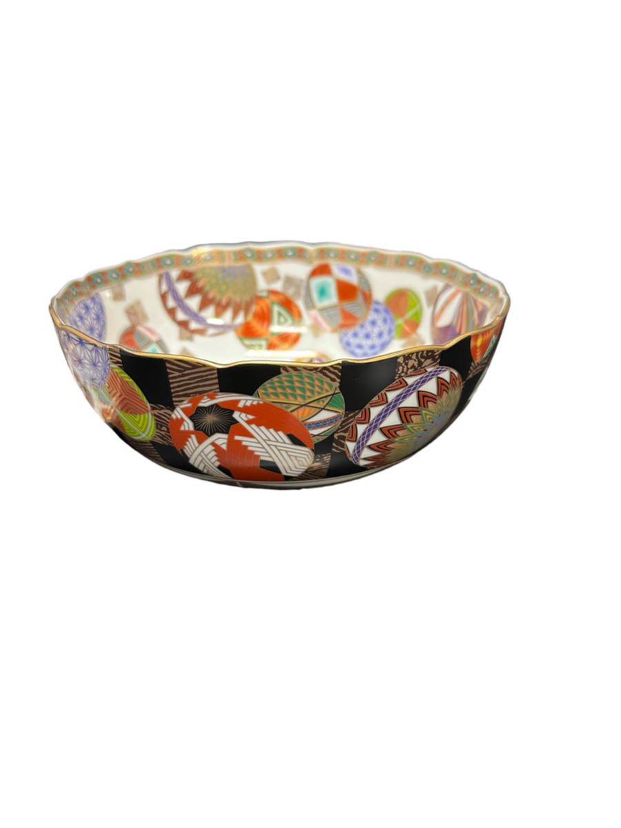 新品未使用 前畑陶器 庫山窯 色絵手まり 美濃焼 吉祥文様 手鞠 菓子鉢