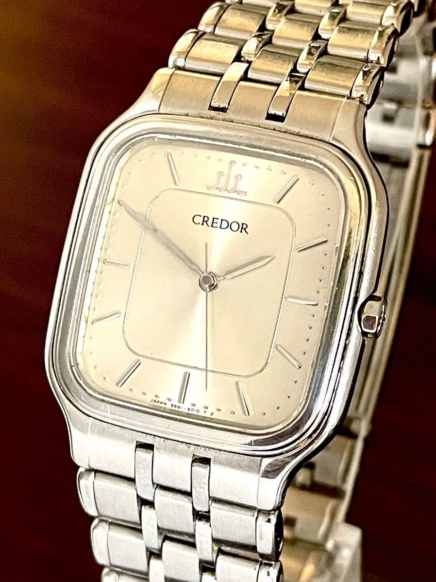 SEIKO CREDOR 9581-5020 スクエア シルバー文字盤 腕時計
