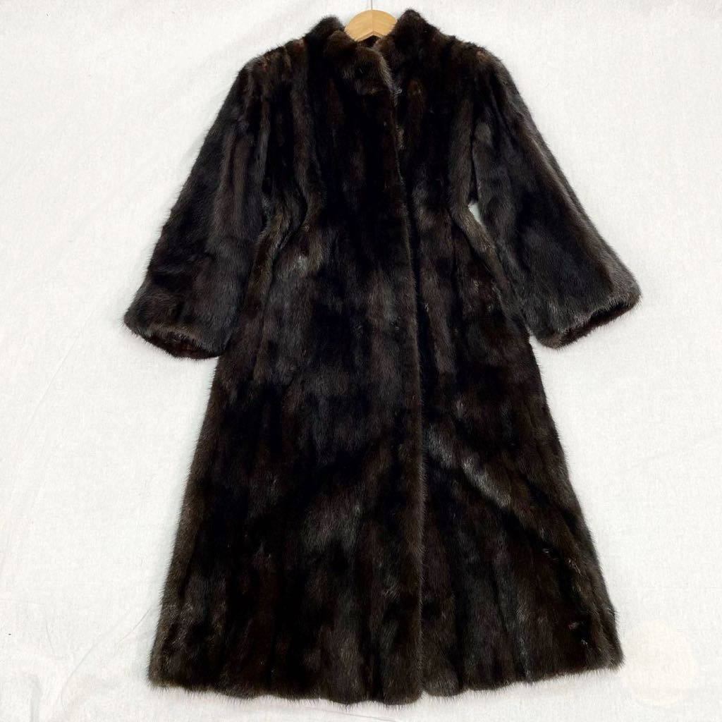 最高級ミンク 毛皮 ロングコート ダークブラウン リアルファー 11号 L
