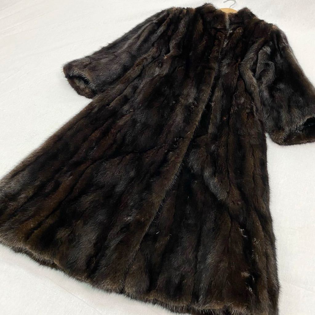 最高級ミンク 毛皮 ロングコート ダークブラウン リアルファー 11号 L