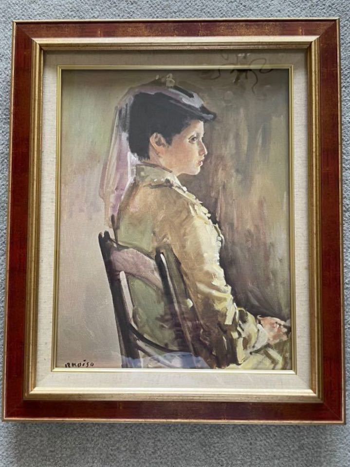 小磯良平 : | 小磯良平『婦人像 (人物画) 帽子の女』油彩画 F3号 額装