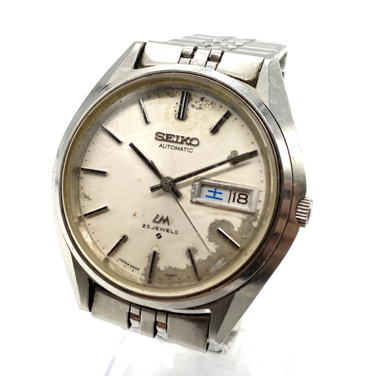 ■SEIKO セイコー LM ロードマチック 5606-7190 25石 AT 自動巻き 腕時計 シルバー ホワイト 白文字盤 訳アリ 稼働 現状品 ジャンク品扱い
