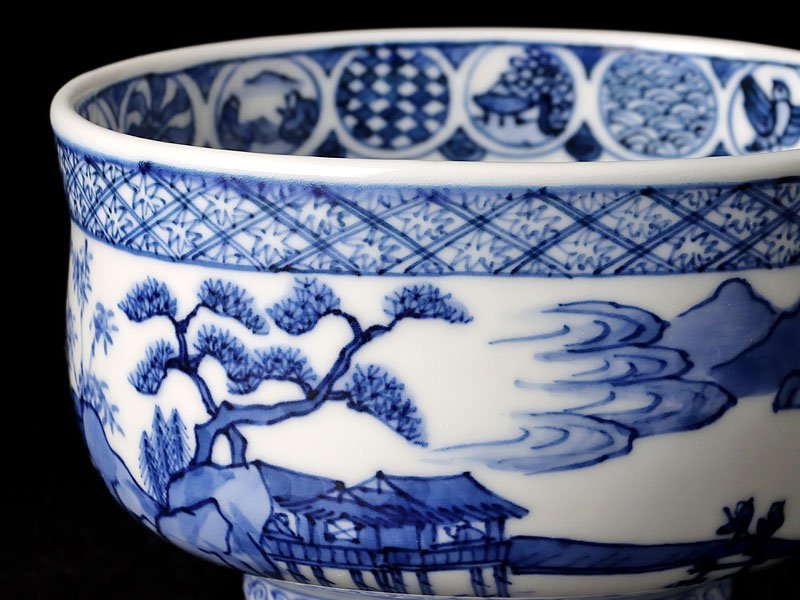 【お値下げしました！】茶道具　茶碗　色絵　玄猪包　紫翠窯　西村徳泉造 古美味】紫翠窯 三代西村徳泉造『久田宗也(尋牛斎)書付』染付山水ノ絵