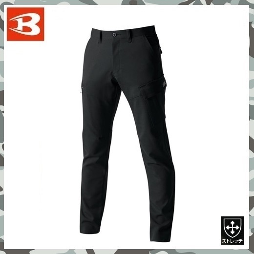 【 新品 送料無料 】 LL バートル BURTLE カーゴ パンツ 7302 スリム クレイジー ストレッチ 年間 素材 ブラック