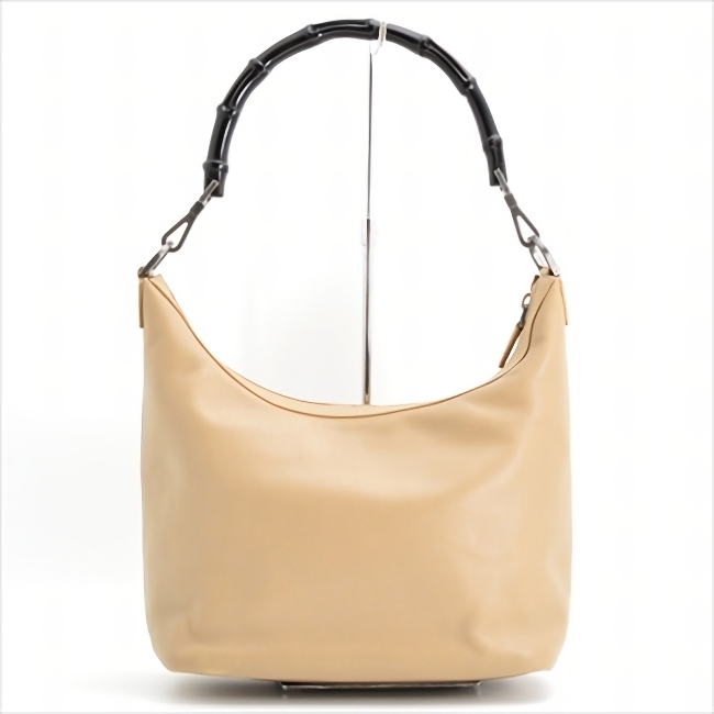 GUCCI グッチ 美品 正規品 ヴィンテージ バンブー ショルダーバッグ ワンショルダー レザー 本革 レディース ベージュ