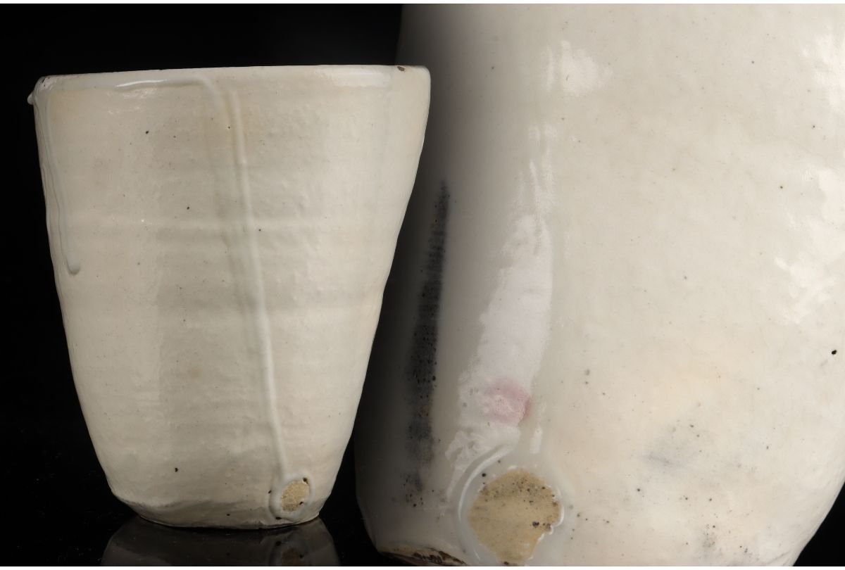 [URA]収集家所蔵品/辻村史朗 造/粉引湯呑D/4-10-306　(検索)骨董/茶器/碗/煎茶碗/茶碗/皿/小皿/湯呑/猪口/グラス/コップ/鉢