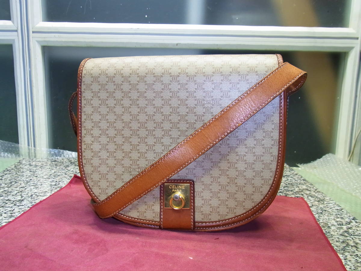 CELINE セリーヌ マカダム柄 ショルダーバッグ レディースPVC　ブラウン系