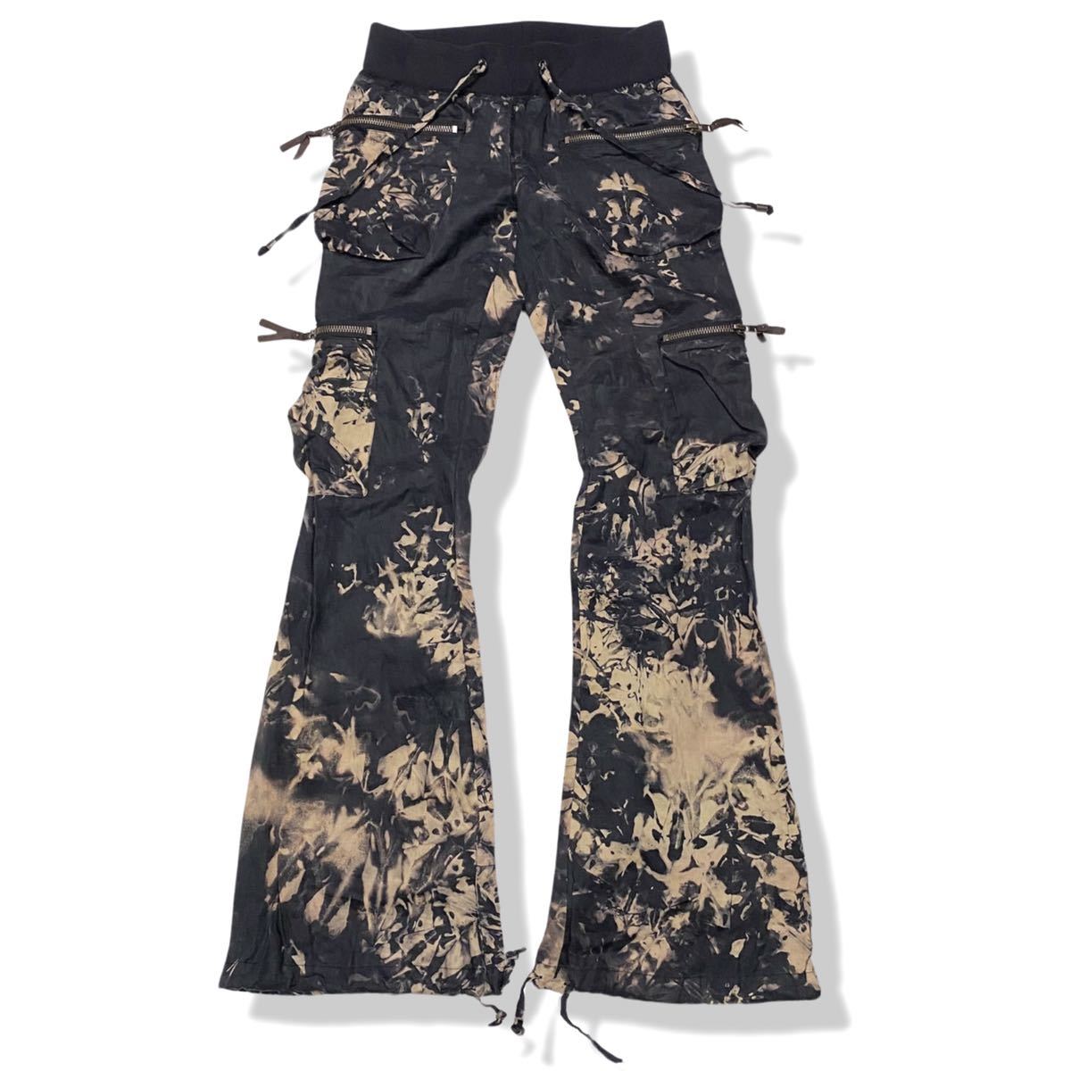 Rare 00s g.o.a goa Bleach Linen Parachute Flare Cargo Pants 