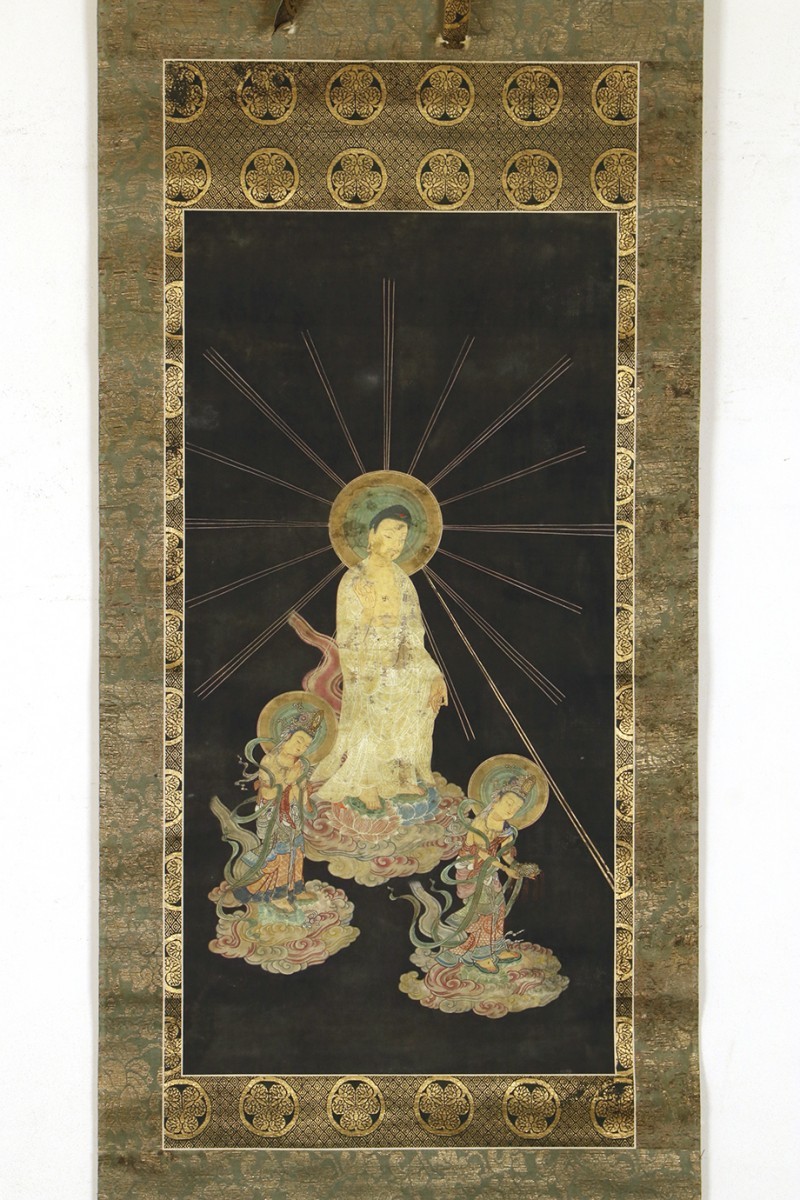 HOT，低価】 【真作 葵紋入時代表具】掛軸「豪恕上人 阿弥陀