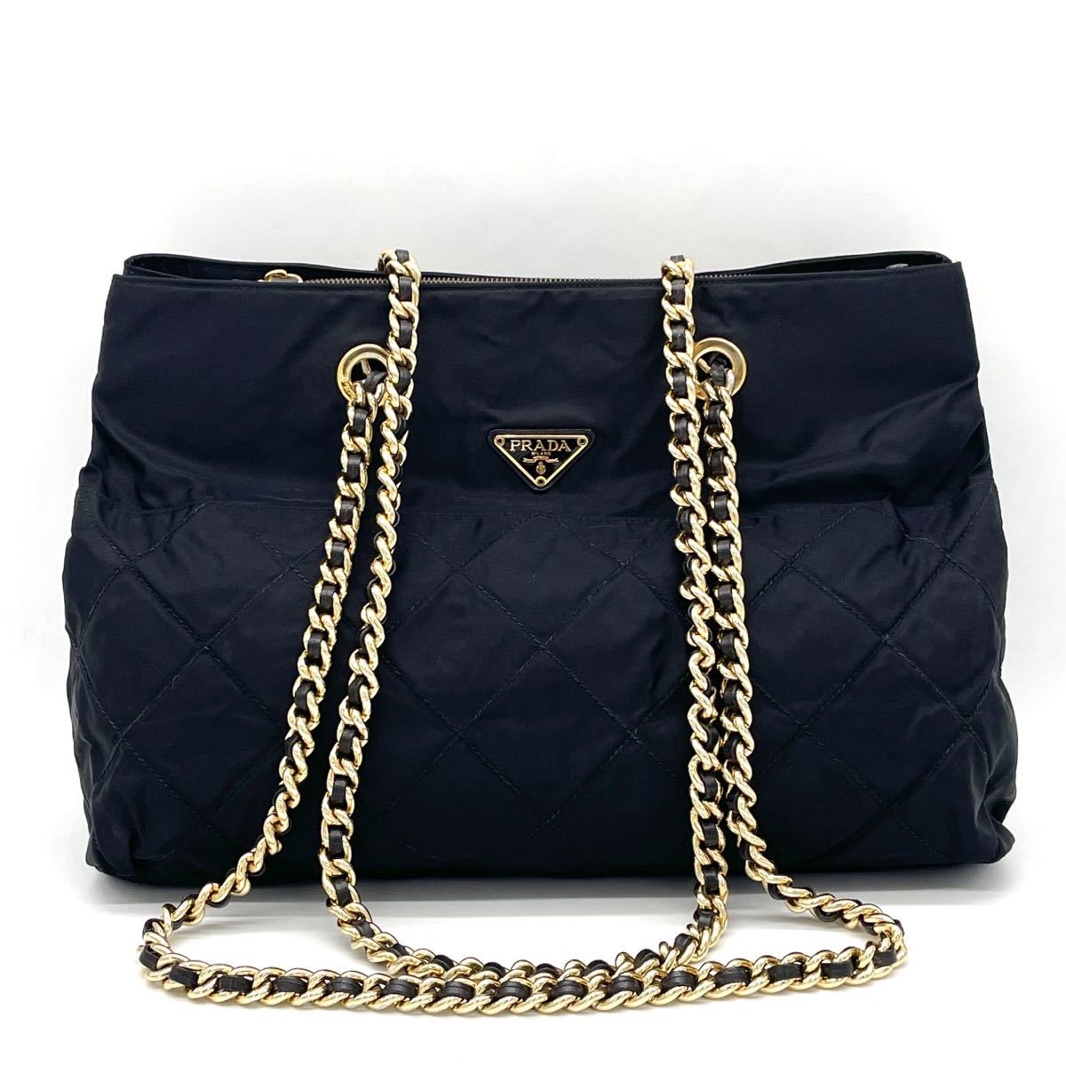 1円 美品 PRADA プラダ テスートナイロン レザー キルティング