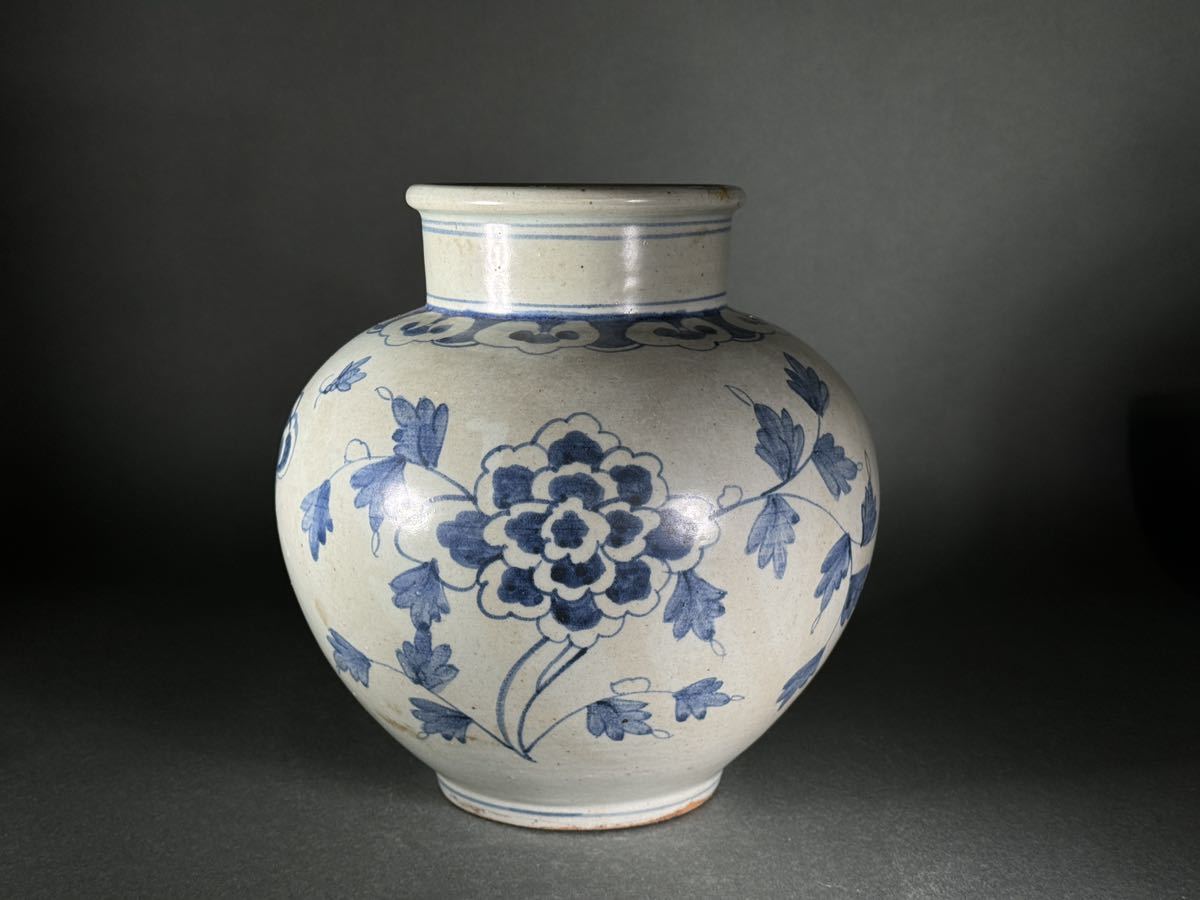 朝鮮美術 李朝 色絵 花文 壺 M R7348B 朝鮮美術 李朝 色絵 花