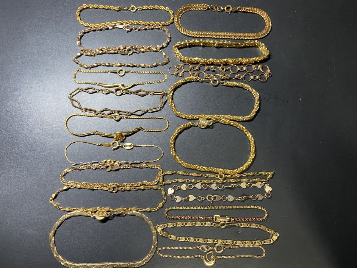 110】アクセサリー 全て刻印 ブレスレット ゴールドカラー ライン 