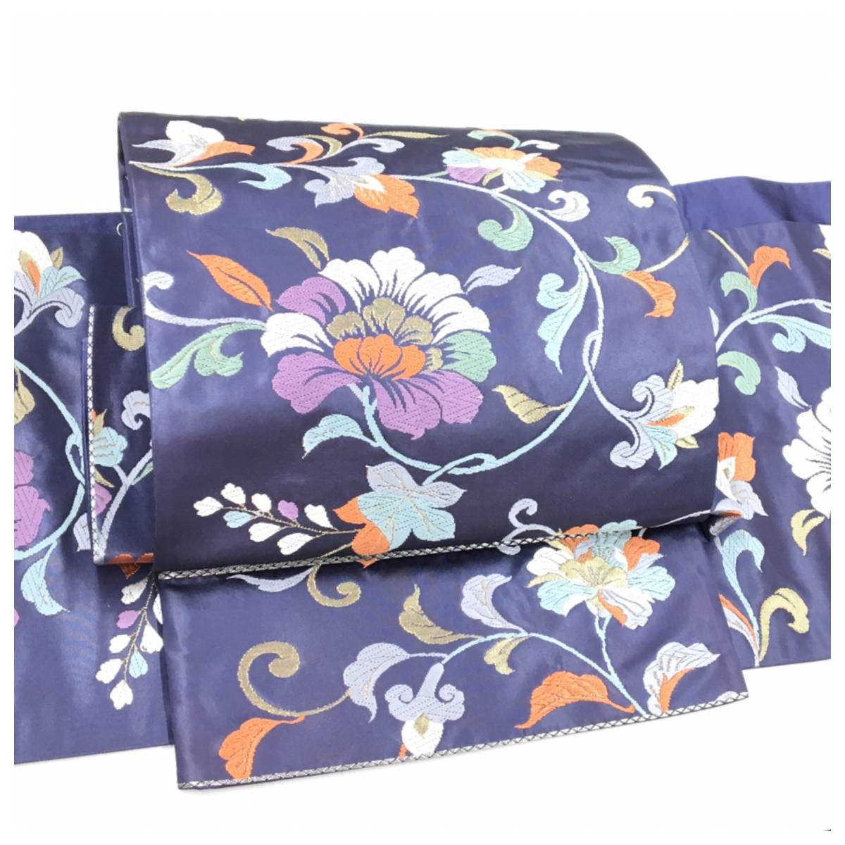 正絹 二重太鼓 付け帯 藤色 華模様 二部式 中古品 美品 上質 正絹 袋帯 