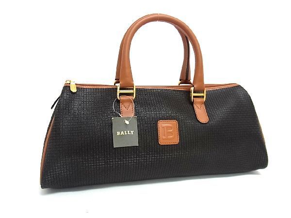 1円 ■美品■ BALLY バリー PVC×レザー ハンドバッグ レディース ブラック系×ブラウン系 BG4043