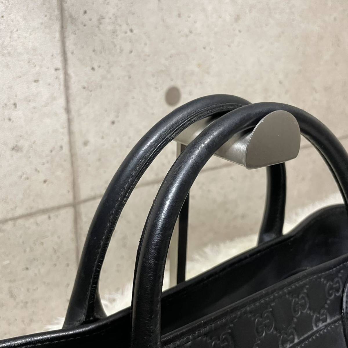 ①【美品】GUCCI グッチ ブリーフケース シェリーライン シマ ブラック 
