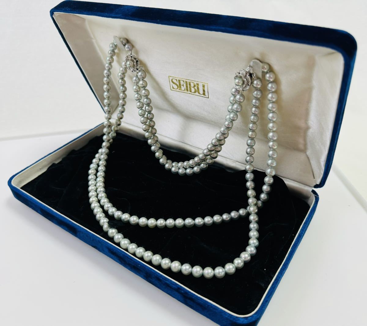 ∂ 本真珠 2連 ネックレス シルバー刻印 トップ　/ 249139/117-37 ①