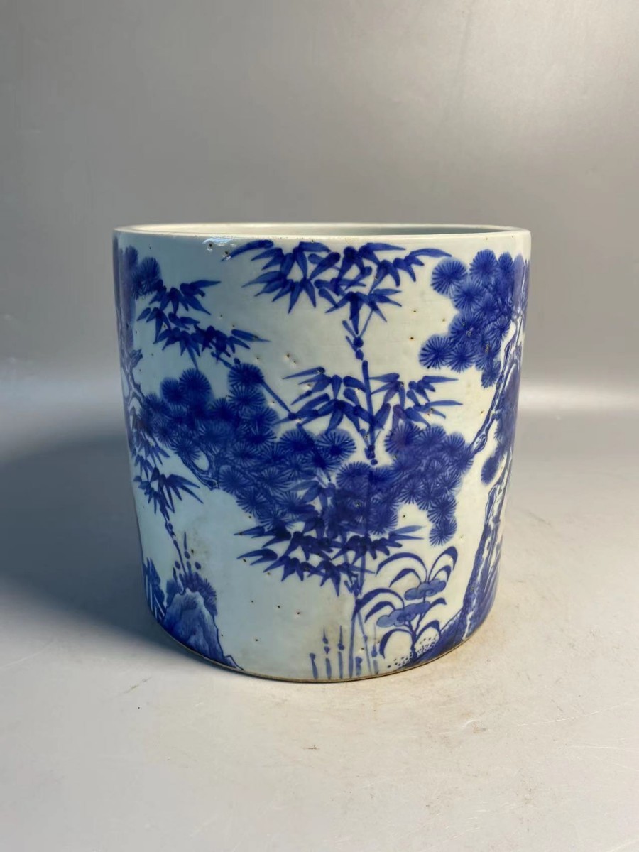 清時代 染付桃文茶碗 清 （依頼品） 扇文 染付 蓋碗 巻物