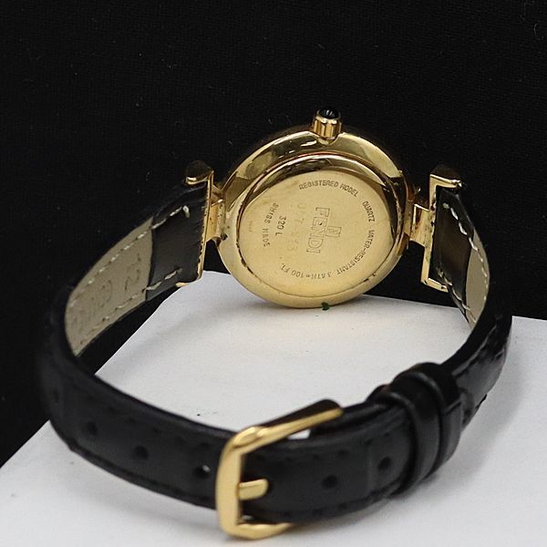 1円 稼働 フェンディ QZ 320L ラウンド 黒文字盤 レディース腕時計 AJW