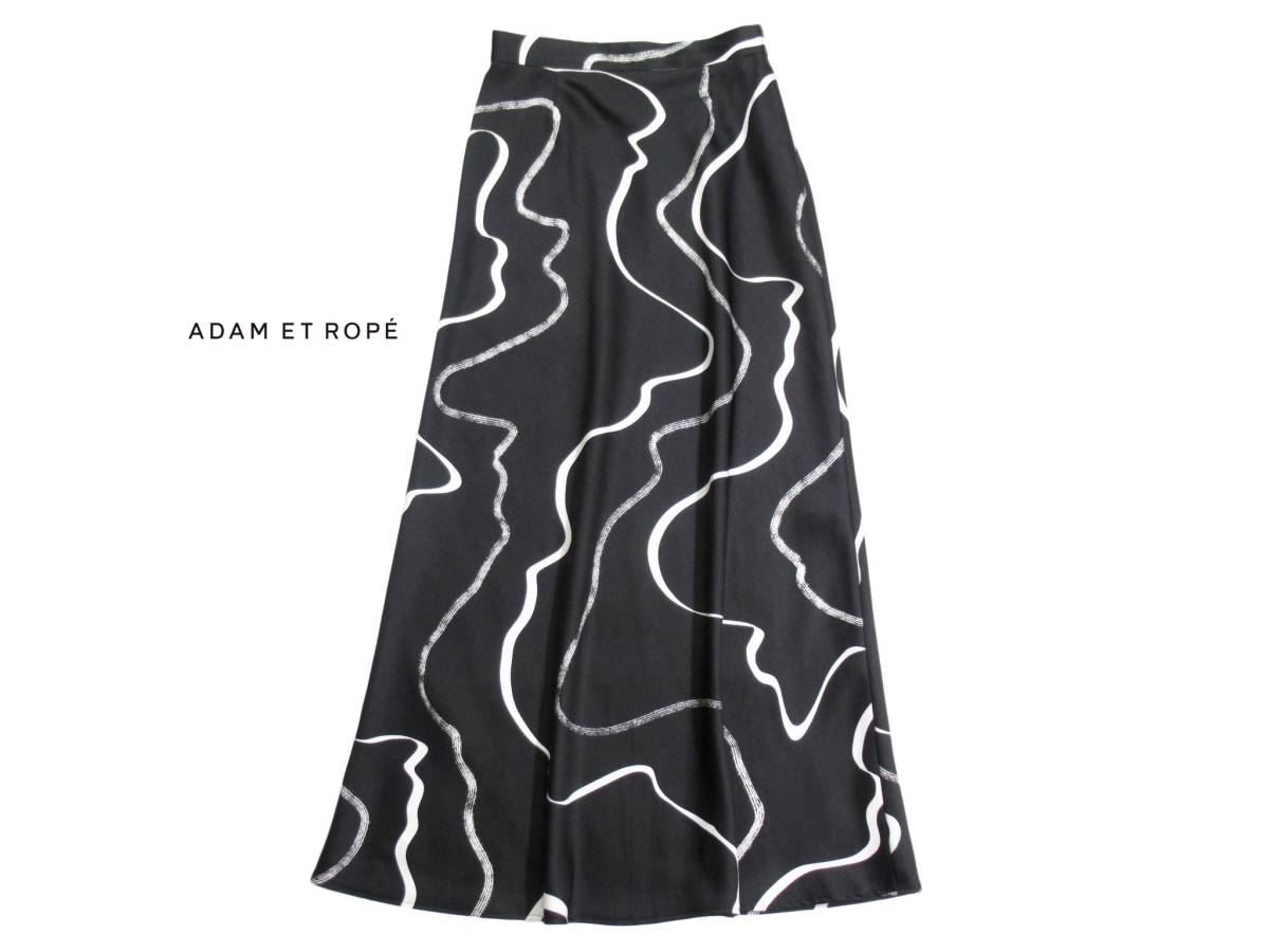 アダムエロぺ ADAM ET ROPE 微光沢 とろみ 柄 バックウエストゴム ロングマキシフレアスカート サテンプリントマーメイドスカート 36 