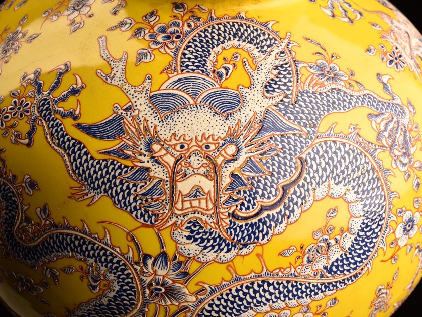 流】中国美術 黄釉龍文瓢花瓶 高34cm ZTI952 UJ25S05中国美術 清朝 景