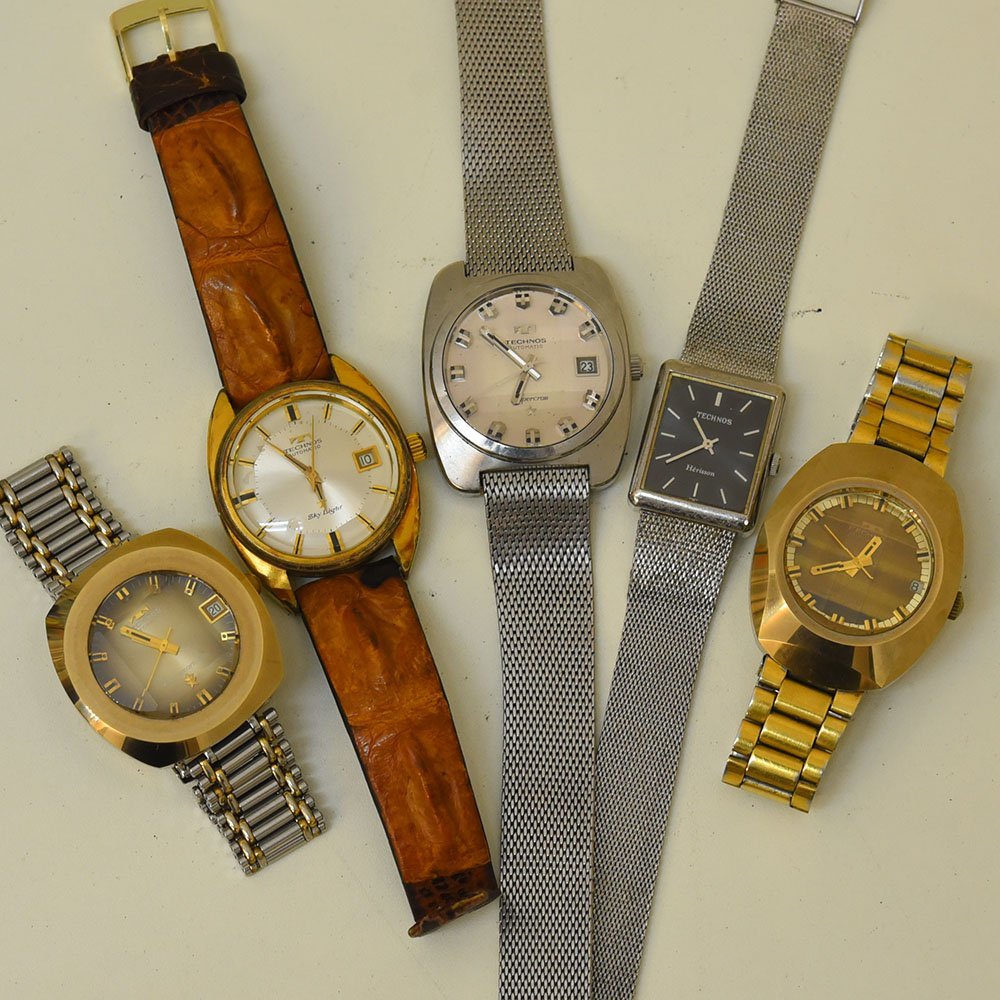 1円 可動品 腕時計 5本 テクノス 機械式 自動巻 手巻き メンズ レディース まとめて 同梱不可
