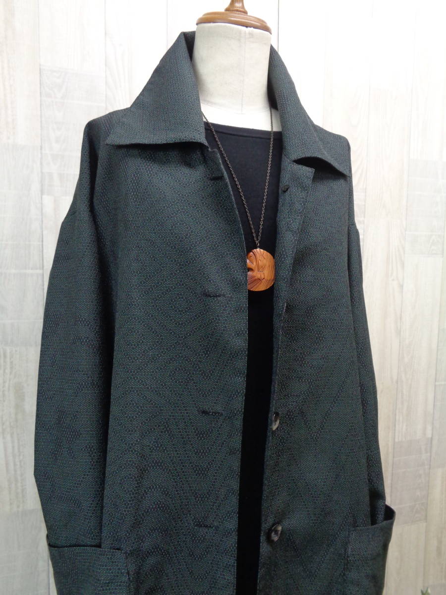 ◆着物リメイク◆古布◆正絹・塩沢紬◆ステンカラーコート◆ハンドメイド◆