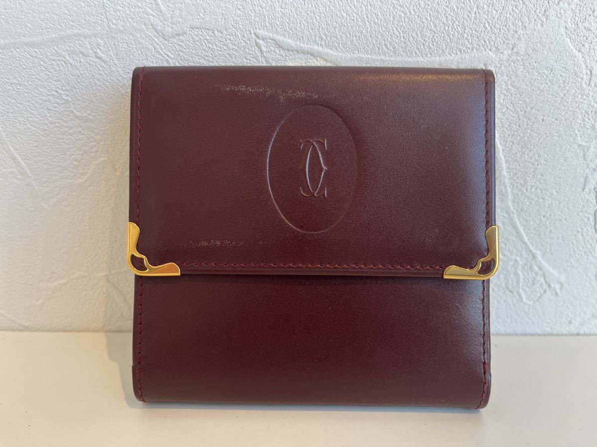 □Cartier カルティエ 財布 三つ折り がま口 マストライン レディース
