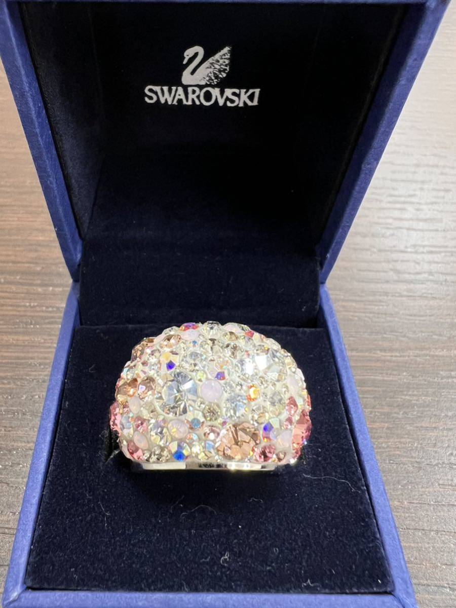#8612　スワロフスキー　リング　シルバー　ストーン　ピンク系　クリスタルカラー　サイズ刻印58　ケース付