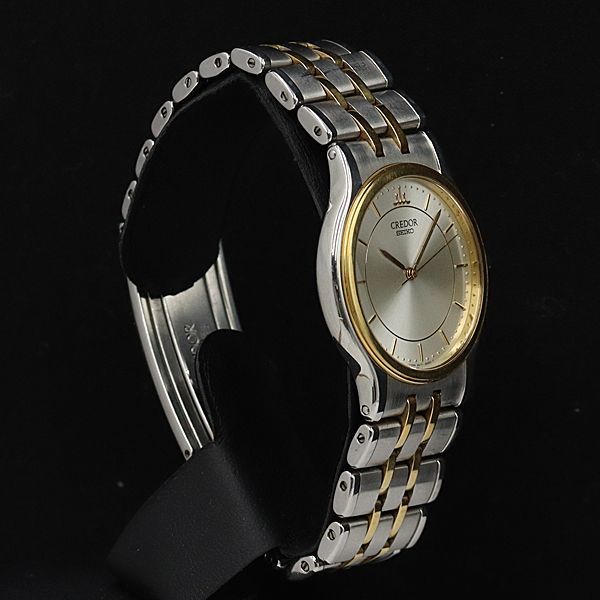 1円 稼働 良品 セイコー QZ 9571-6020 クレドール SS×18KT シルバー 