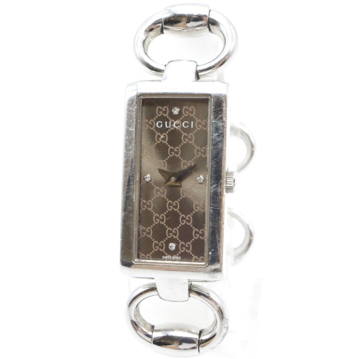 電池交換済み 【GUCCI グッチ】 119 石付 4P GG文字盤 スクエア