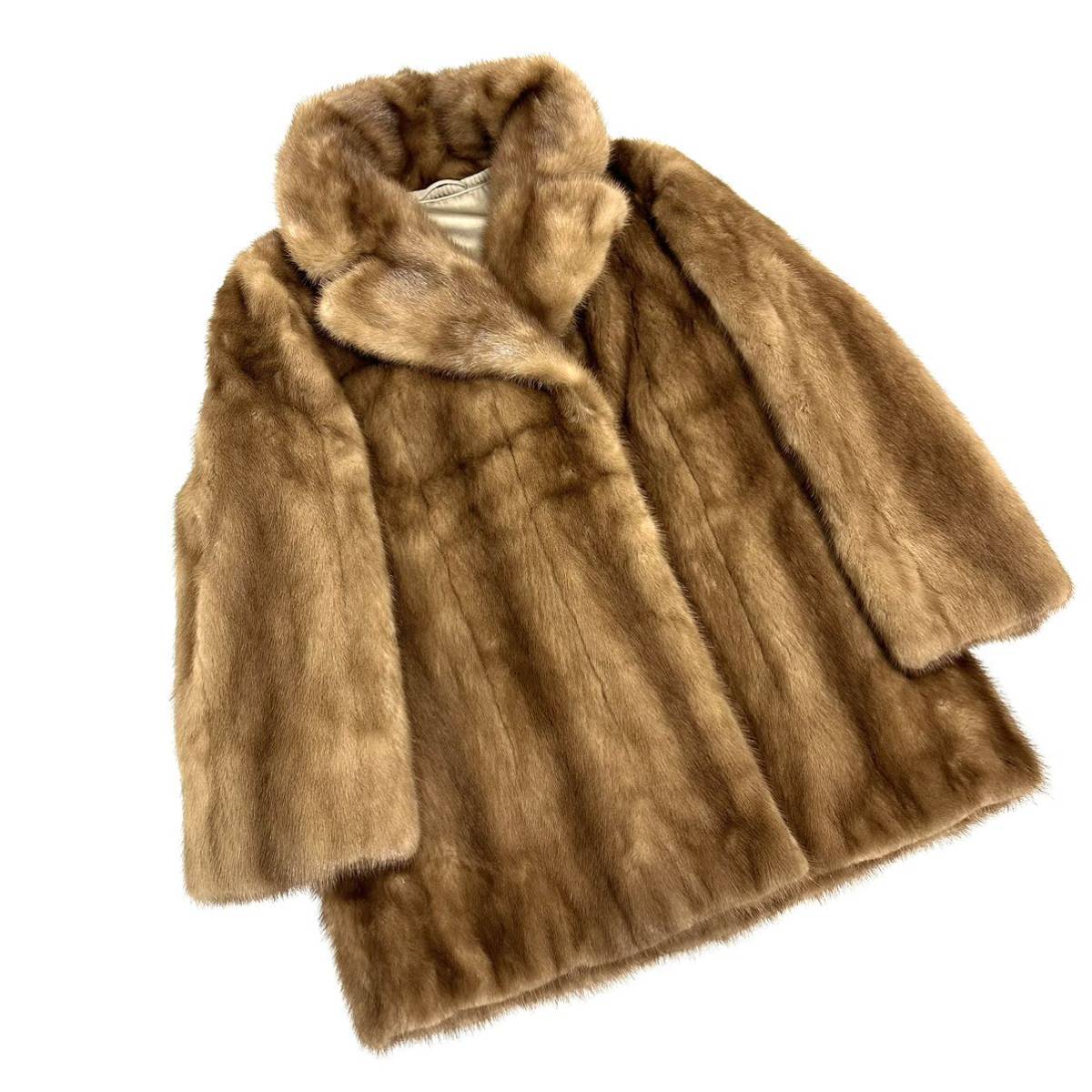 全国無料，限定SALE 貂商 h1321ミンク ハーフコート パステル ブラウン ダークブラウン セミロング ミンクコート 貂皮 mink身丈 約70cm(ミンク)｜売買されたオークション情報、yahooの商品情報をアーカイブ公開 - オ ミンク