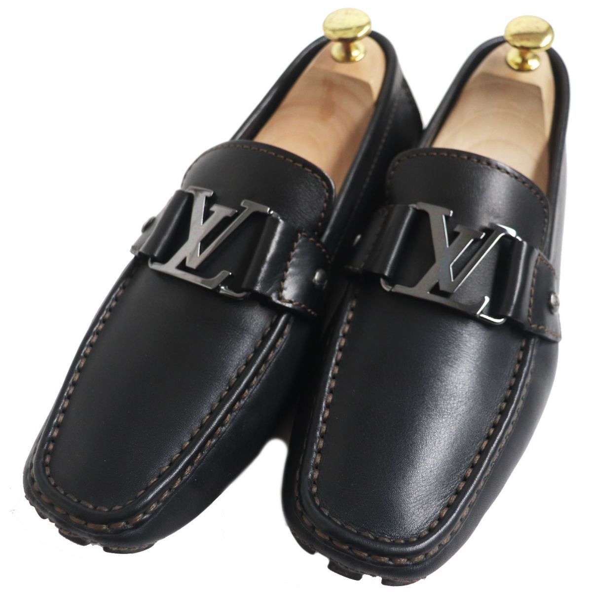 【ドンドン見直し】美品●LOUIS VUITTON ルイヴィトン モンテカルロライン レザー LVロゴ金具 ドライビングシューズ/ローファー 黒 7 伊製
