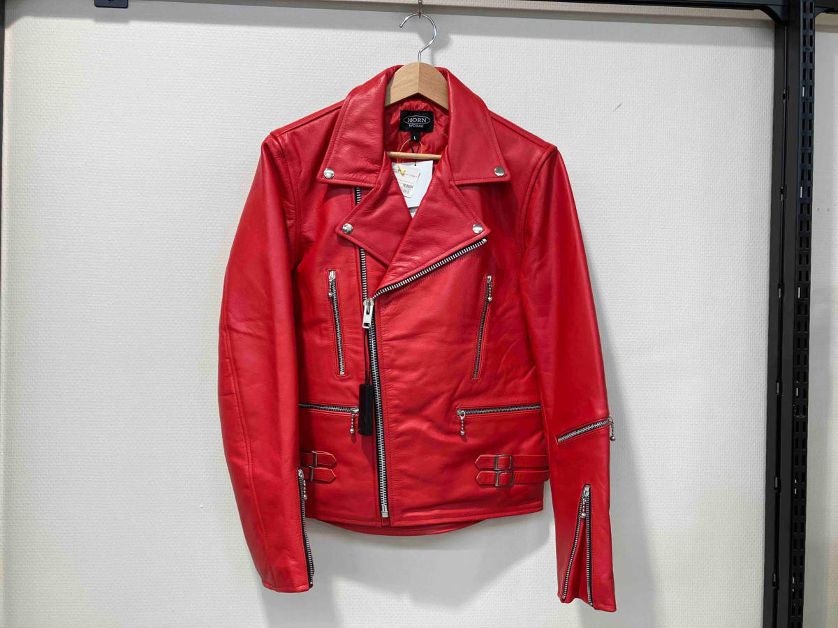HORN WORKS ダブルライダースジャケット レッド S 牛革 HORN WORKS ホーンワークス ダブルライダース レザージャケット L