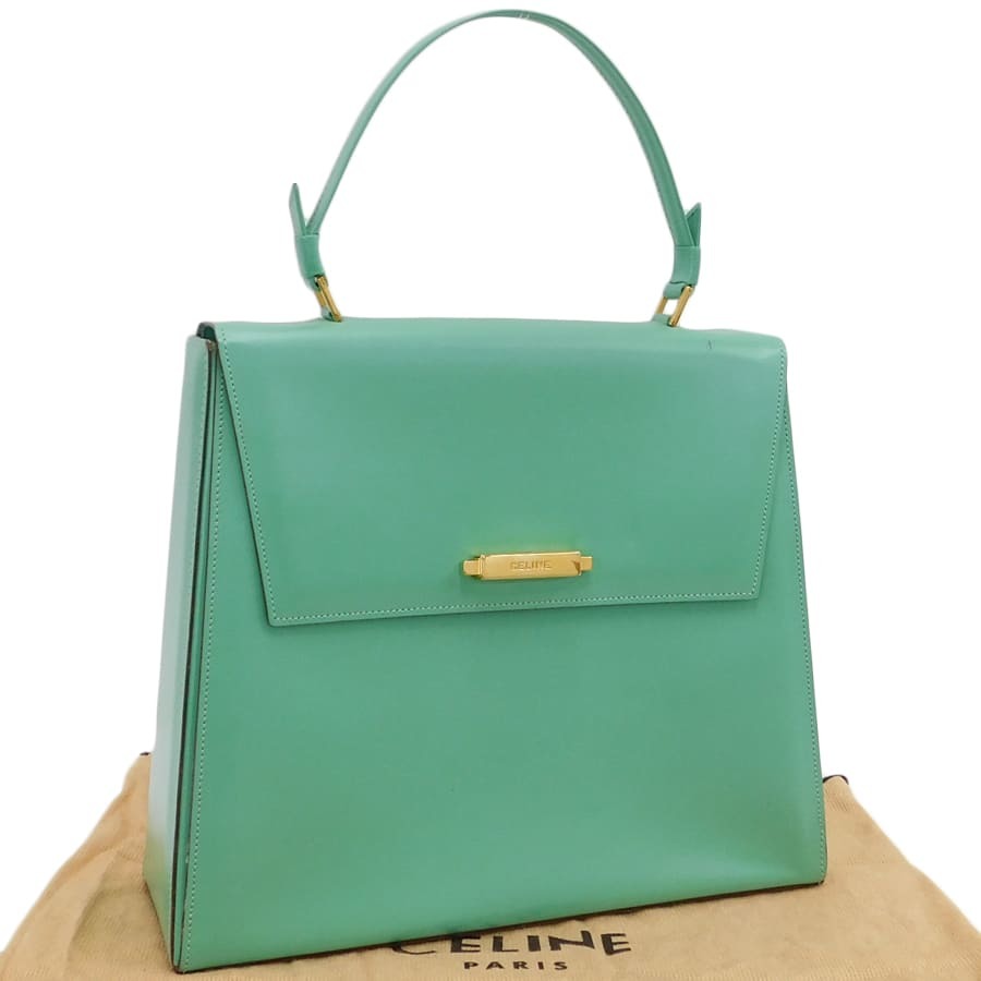 1円 ■ セリーヌ ハンドバッグ グリーン系 レザー 手提げ おでかけ 普段使い オシャレ CELINE ■E.Bee.hP-15