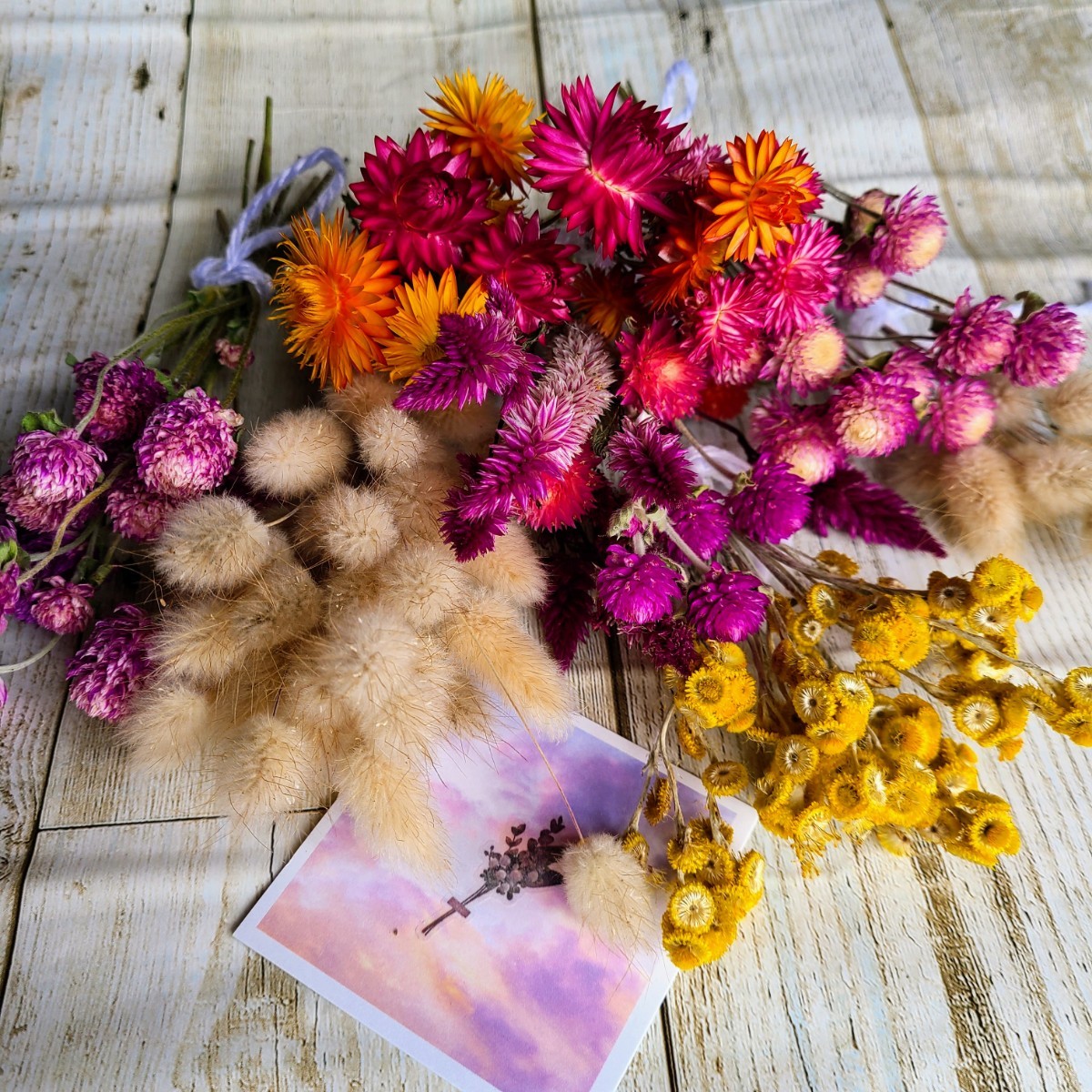 ドライフラワー 素材 詰め合わせ バニーテール 千日紅 ケイトウ 帝王貝細工 クリソセファラム 信州産 花材 リース スワッグ 手作り 飾り_1